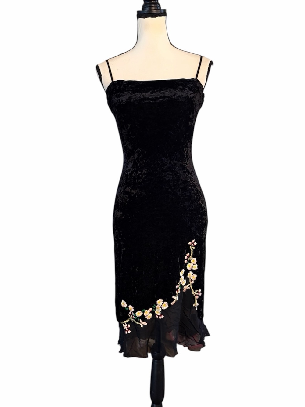 Vintage Betsey Johnson New York Velvet Sheer Mesh Floral Embroidery Slip Dress - Picture 2 of 10